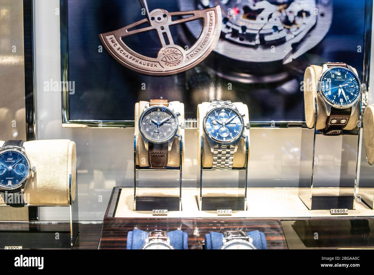 Geneva, Switzerland, March 2020: IWC window store with fashionable  mechanical watches, International Watch Co. is a luxury Swiss watch Stock  Photo - Alamy