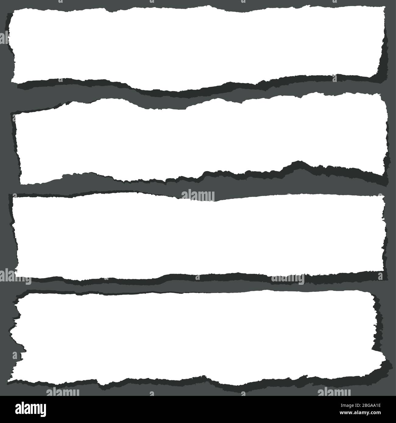 set / collection of ripped textured paper strips / scraps or tape isolated  over a transparent background, ideal for text and messages, cut-out vintage  collage design elements, highly detailed, PNG Stock Photo