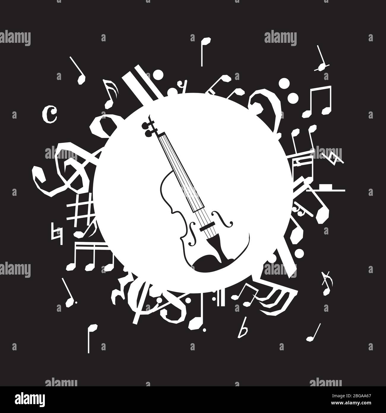Vector illustration of vintage violin on black background Stock Vector