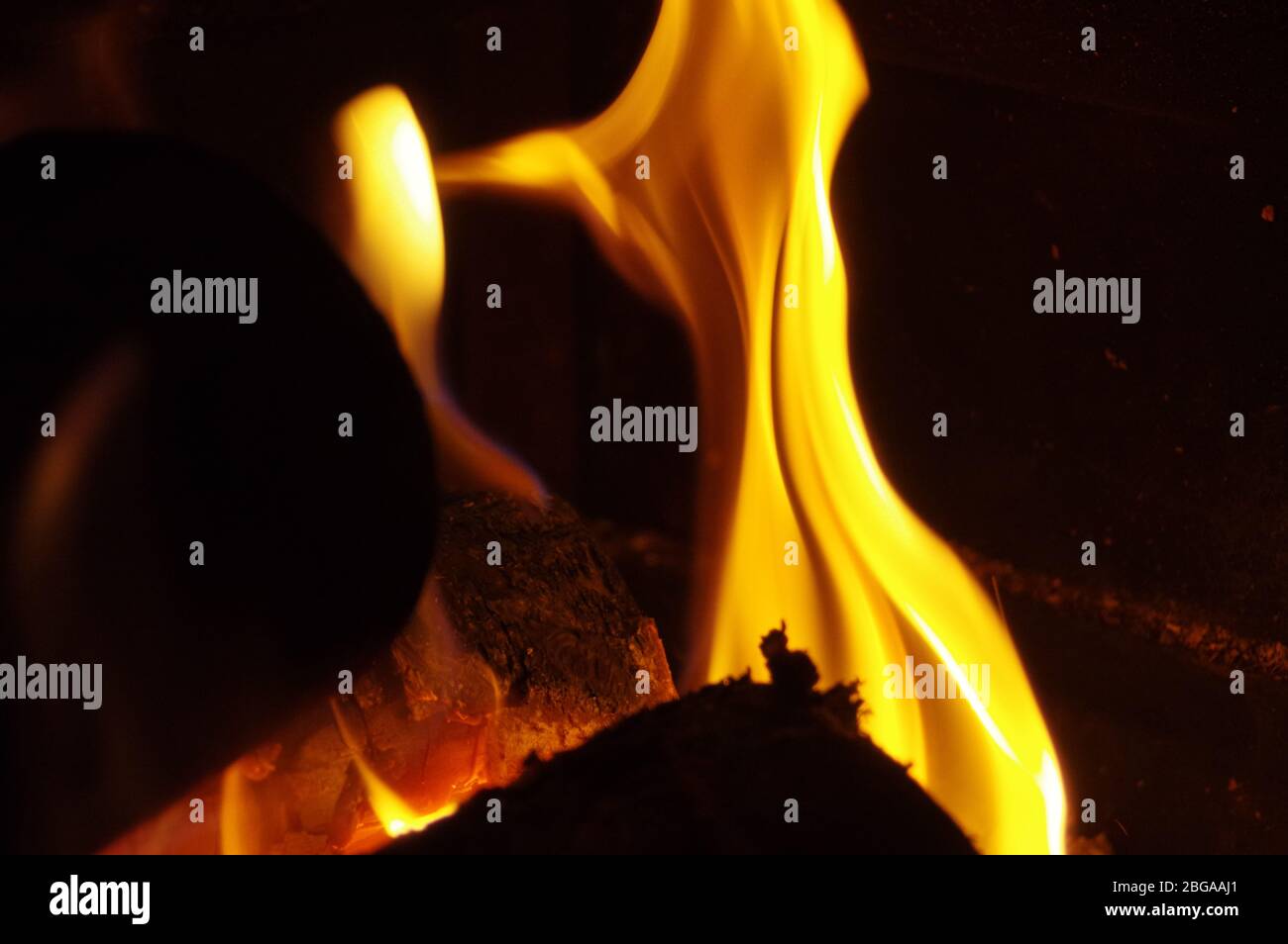 Beautiful fire flames on a black background. Stock Photo