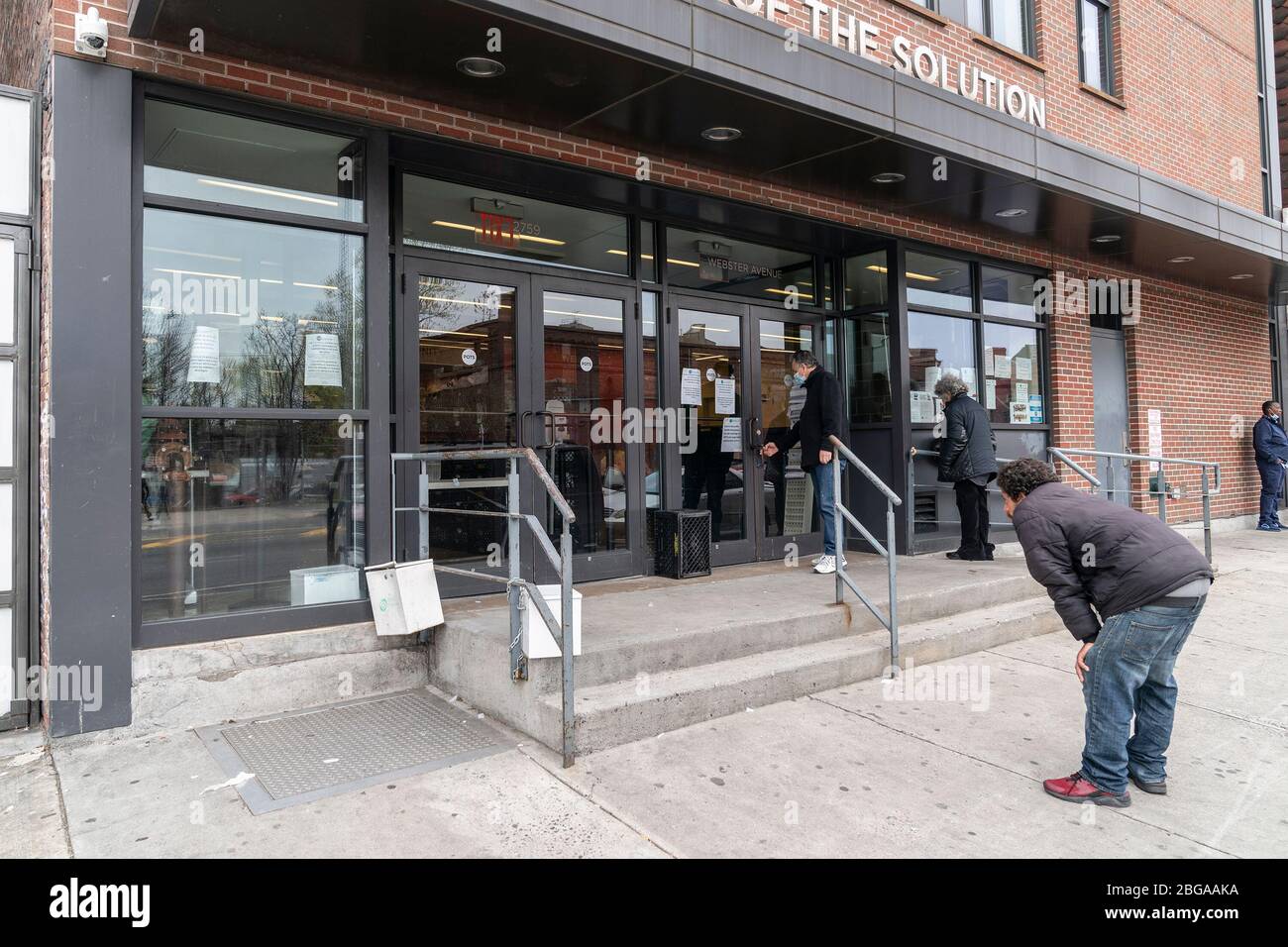 New York, United States. 20th Apr, 2020. People waiting in line at Part
