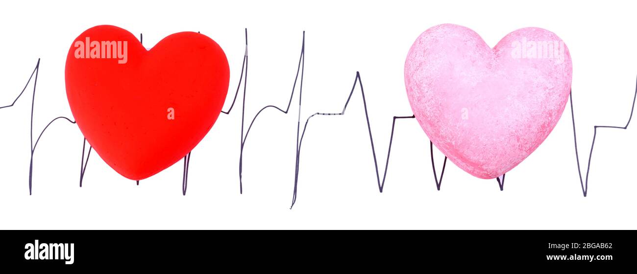 Hearts on cardiogram background, isolated on white Stock Photo - Alamy