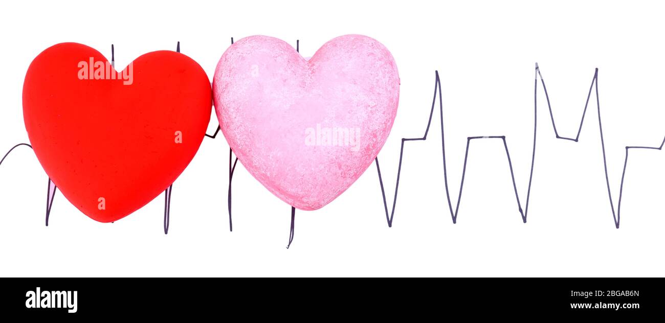 Hearts on cardiogram background, isolated on white Stock Photo - Alamy