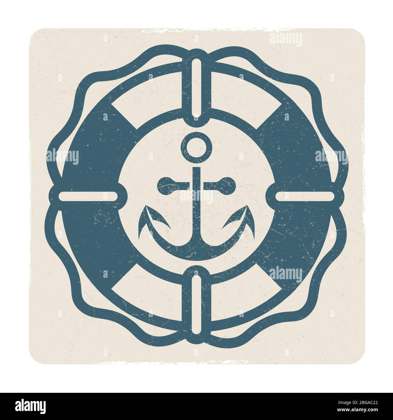 Vintage marine label with anchor and lifebuoy. Vector illustration isolated Stock Vector