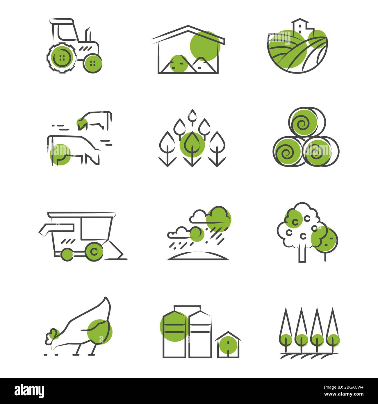 Thin line farm icons set isolated on white backdrop. Vector illustration Stock Vector