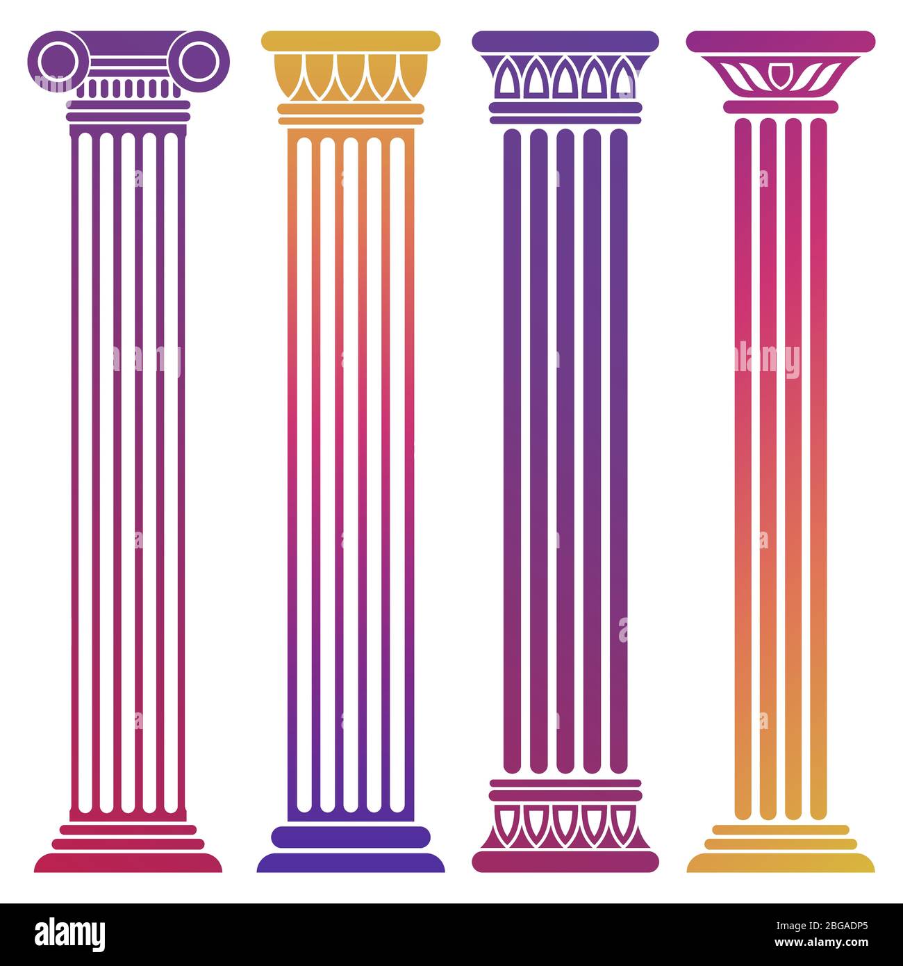 Bright ancient greek columns set on white background. Vector