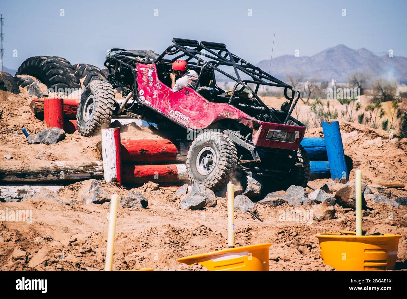 Off-road vehicles going through an obstacle cousre Stock Photo