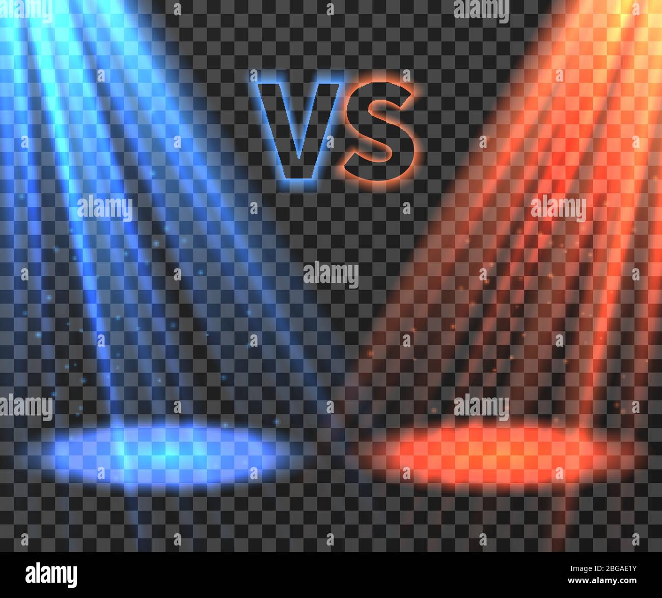 Versus battle futuristic screen with blue and red glow rays vector illustration. VS battle game, match boxing and fight duel Stock Vector