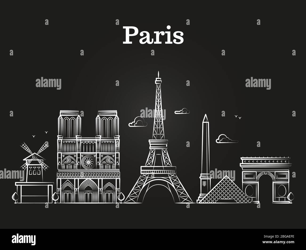 Outline french architecture, paris panorama city skyline vector. Vector illustration Stock Vector