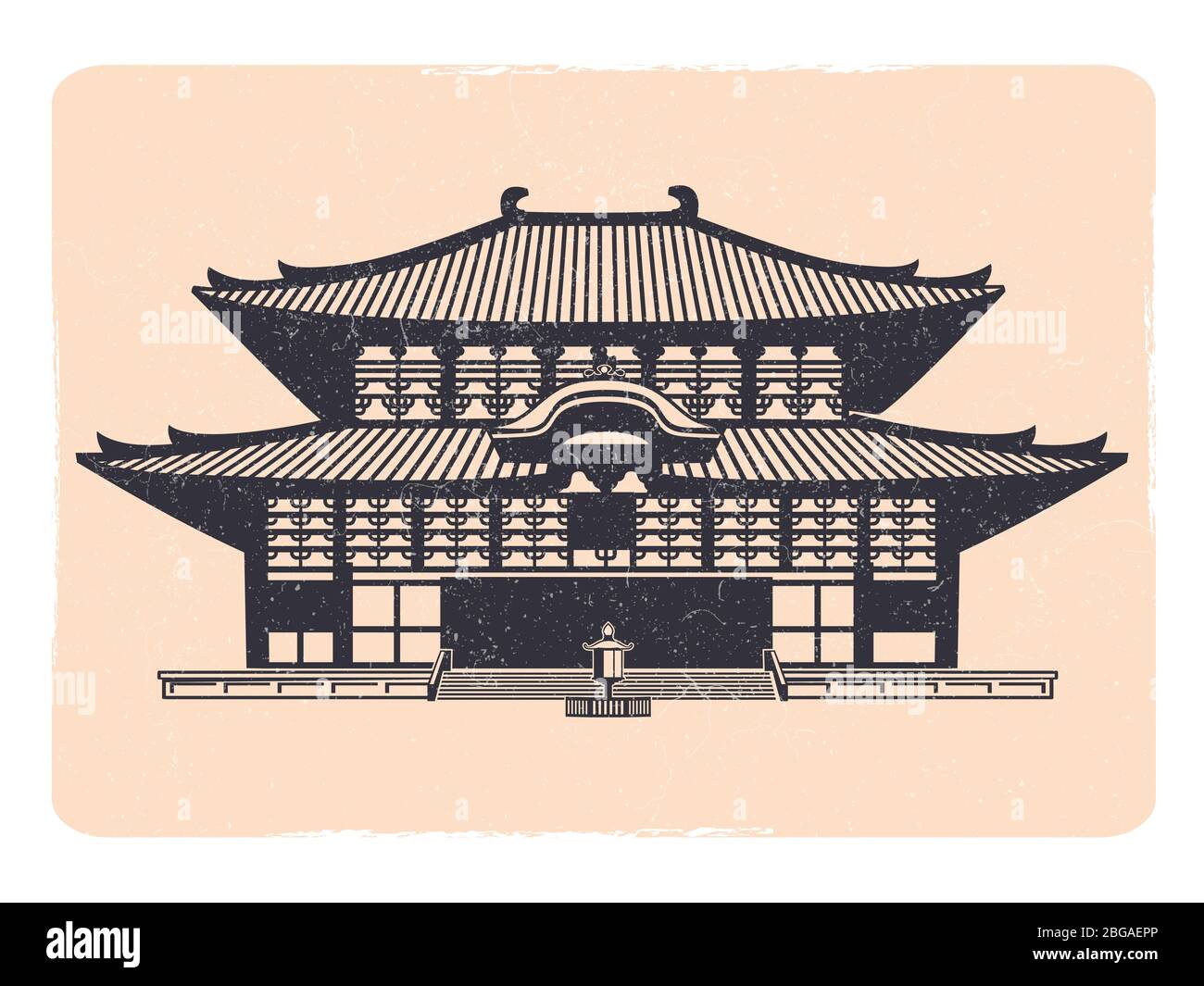 Vintage tradition asian house emblem - grunge oriental emblem. Vector illustration Stock Vector