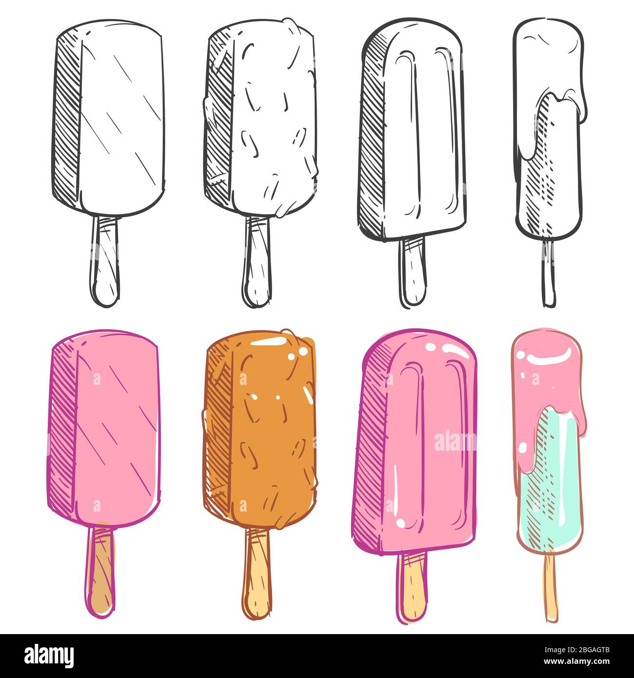 Sketch hand drawn and coloring ice cream collection. Vector