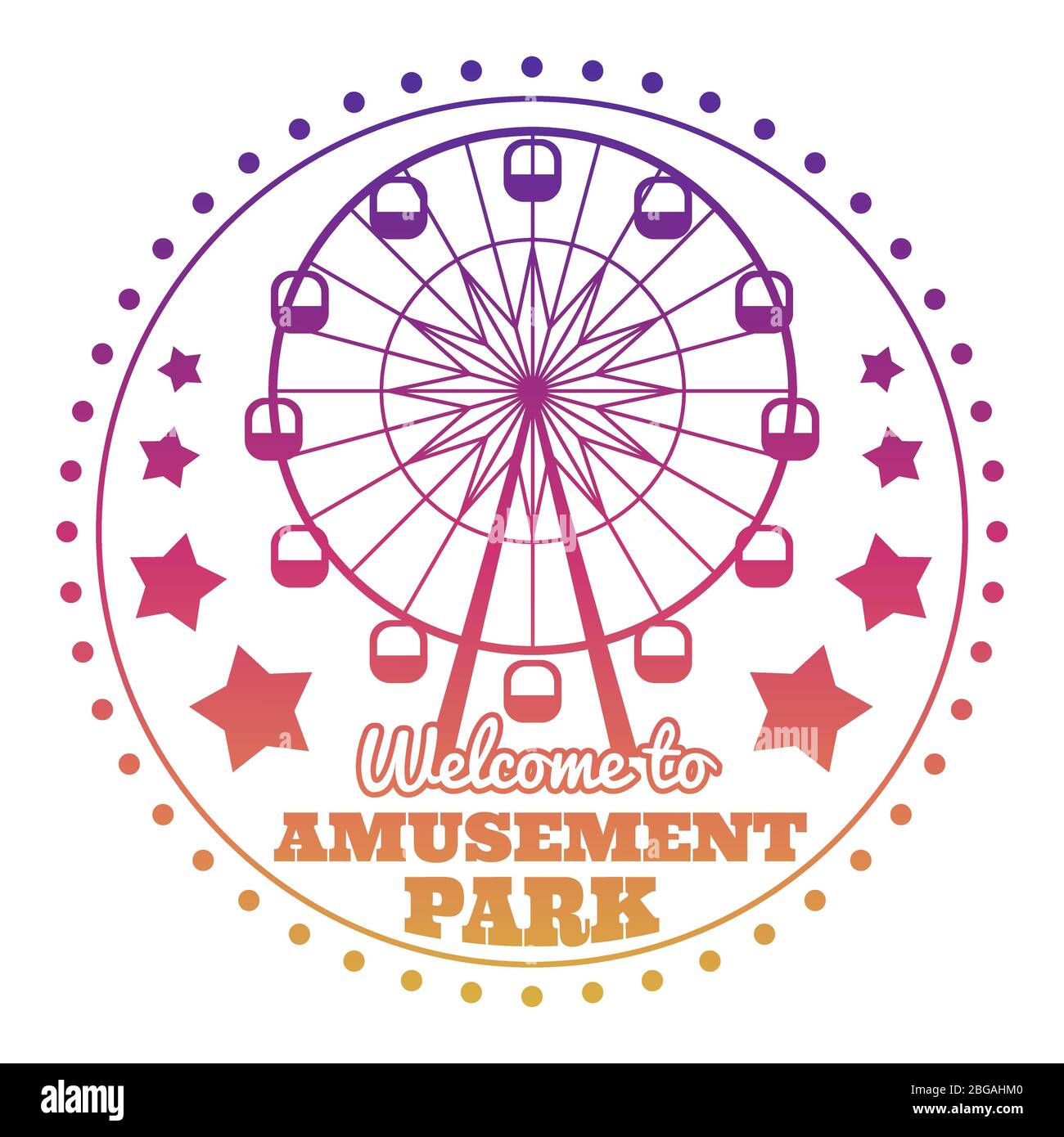 Amusement park welcome emblem logo isolated on white. Vector illustration Stock Vector