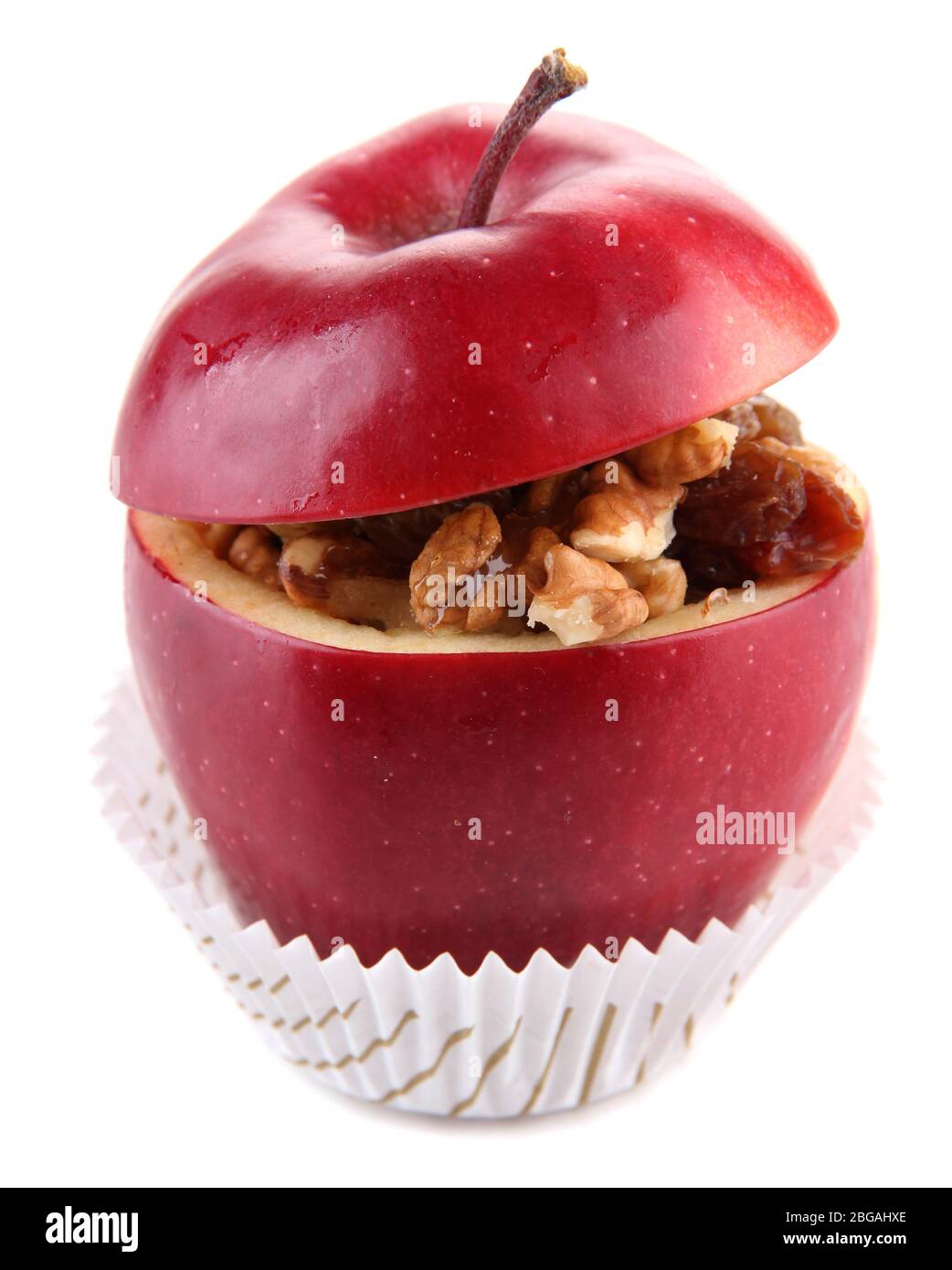 Apple with raisins and nuts isolated on white Stock Photo - Alamy