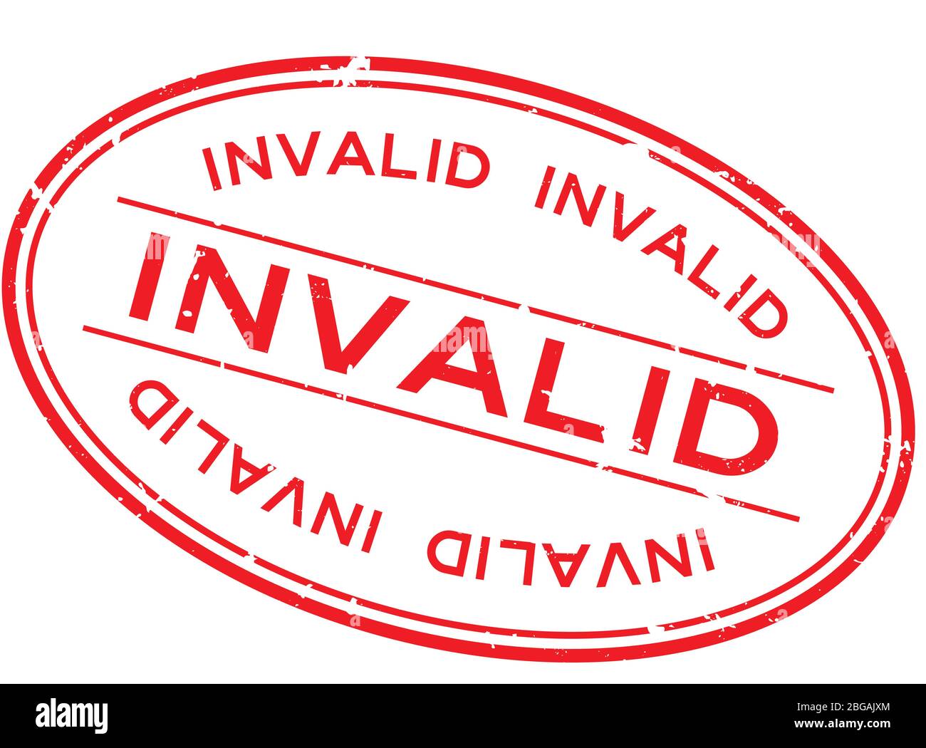 Grunge red invalid word oval rubber seal stamp on white background Stock Vector