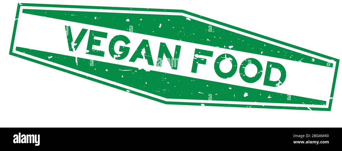 Grunge green vegan food word hexagon rubber seal stamp on white ...
