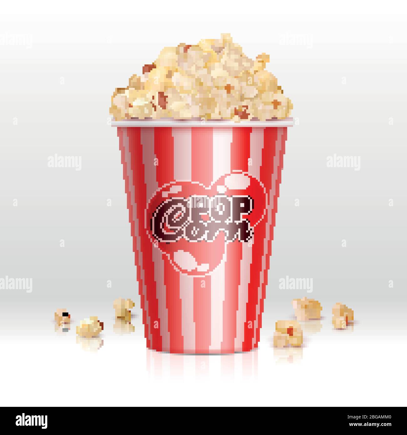 Cinema food popcorn in disposable bowl realistic vector illustration. Popcorn box, snack food in container for cinema Stock Vector