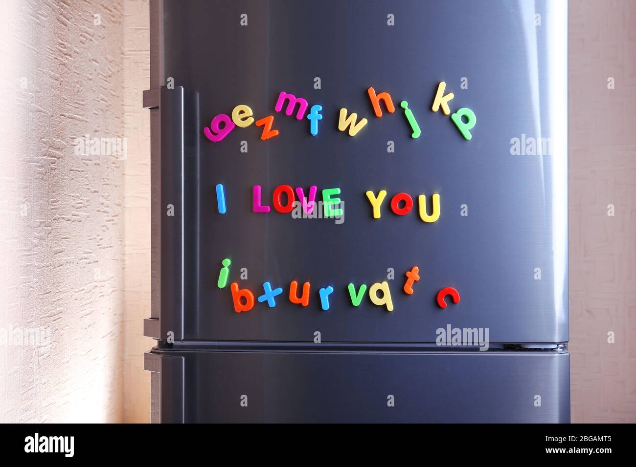 Colorful letters on refrigerator Stock Photo Alamy