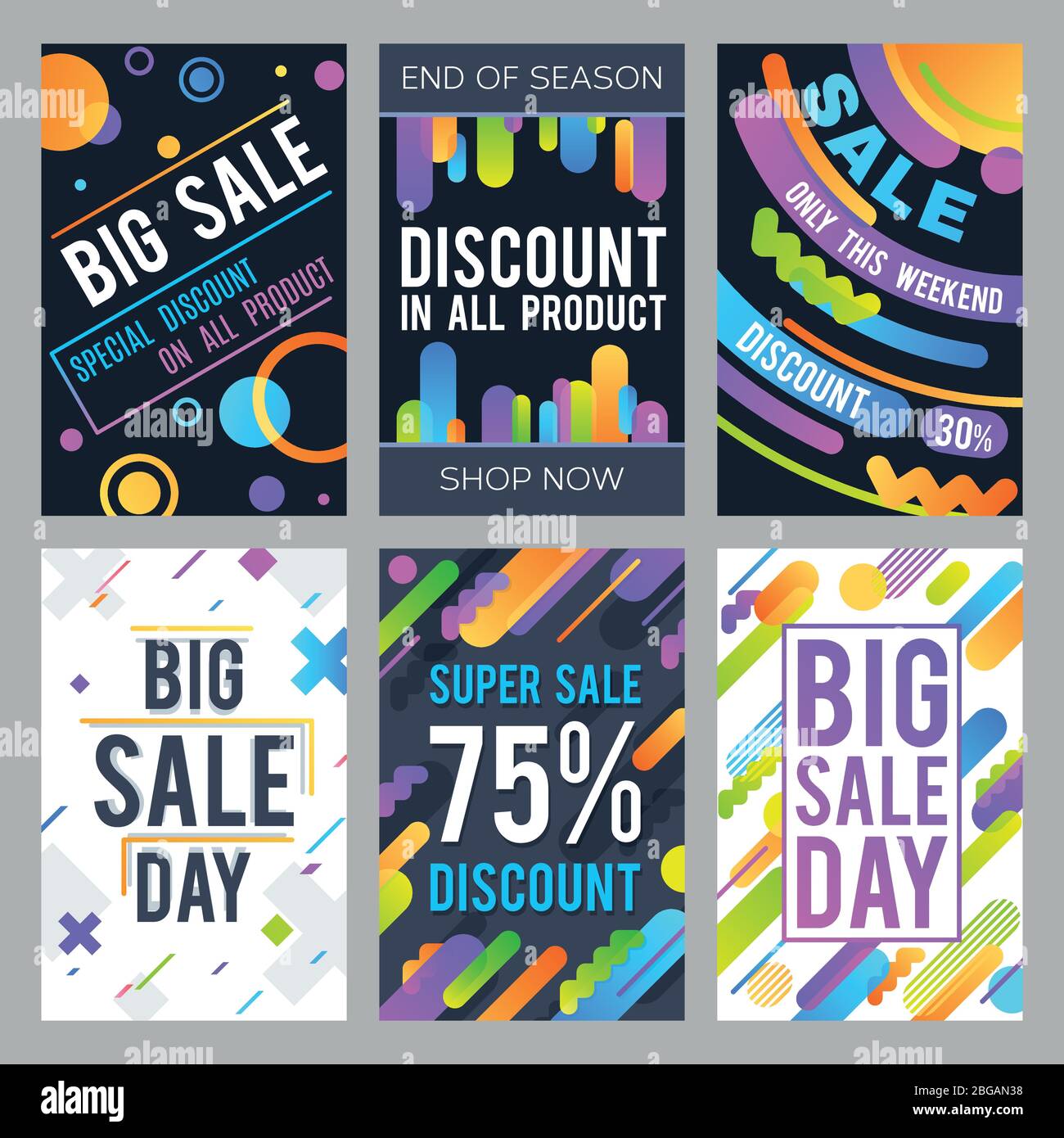 Modern sale banners in material design style with color abstract shapes ...