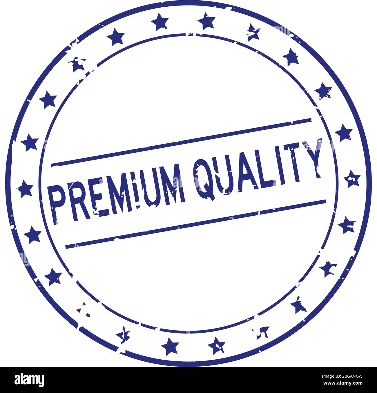 Grunge blue premium quality word with star icon round rubber seal stamp ...