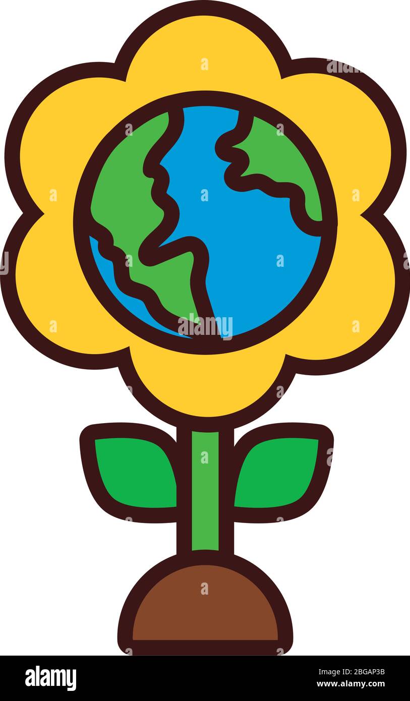 flower with world planet earth line and fill style Stock Vector Image ...