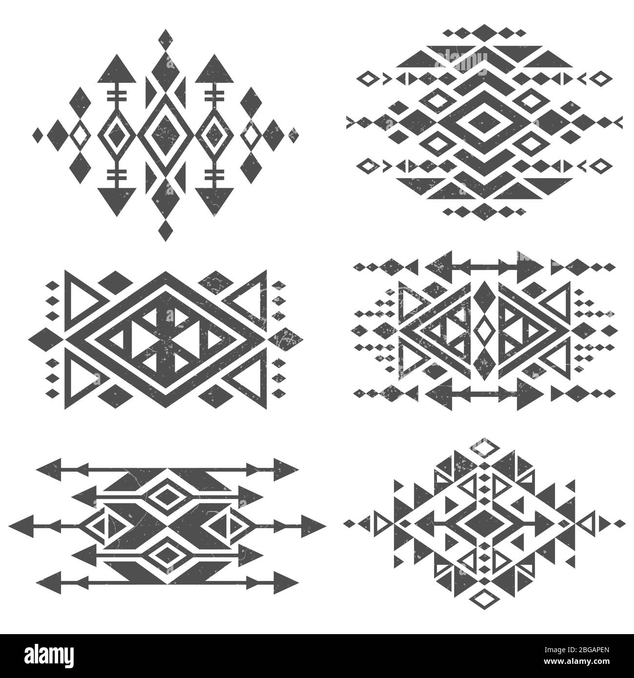 Grunge mexican aztec tribal traditional vector logo design isolated on white background. Aztec tribal traditional elements, navajo and african frame tattoo illustration Stock Vector