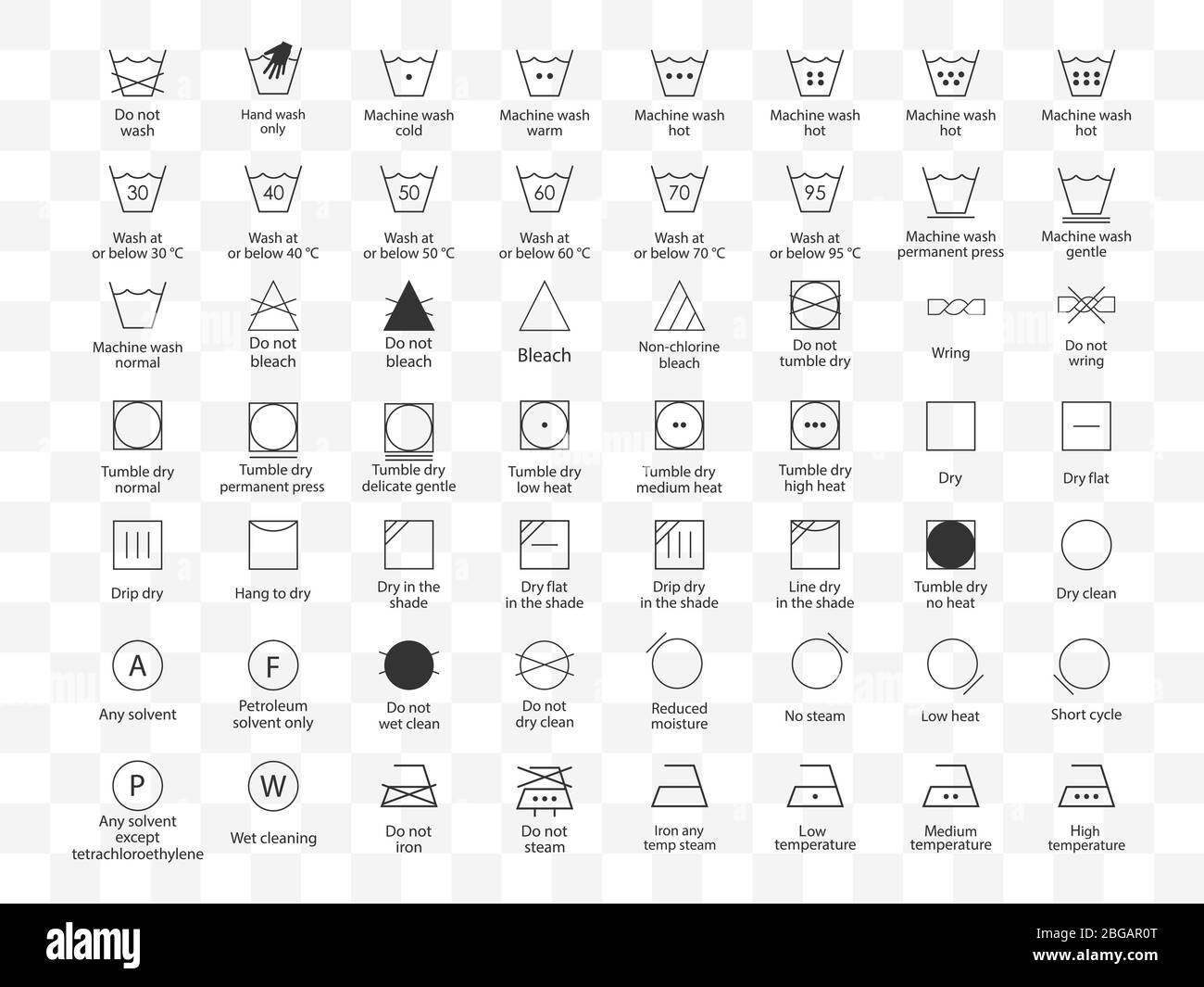 Laundry symbols icon set. Vector illustration, flat design. Stock Vector