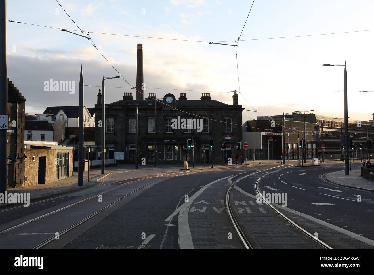 Empty streets in Edinburgh Haymarket Stock Photo