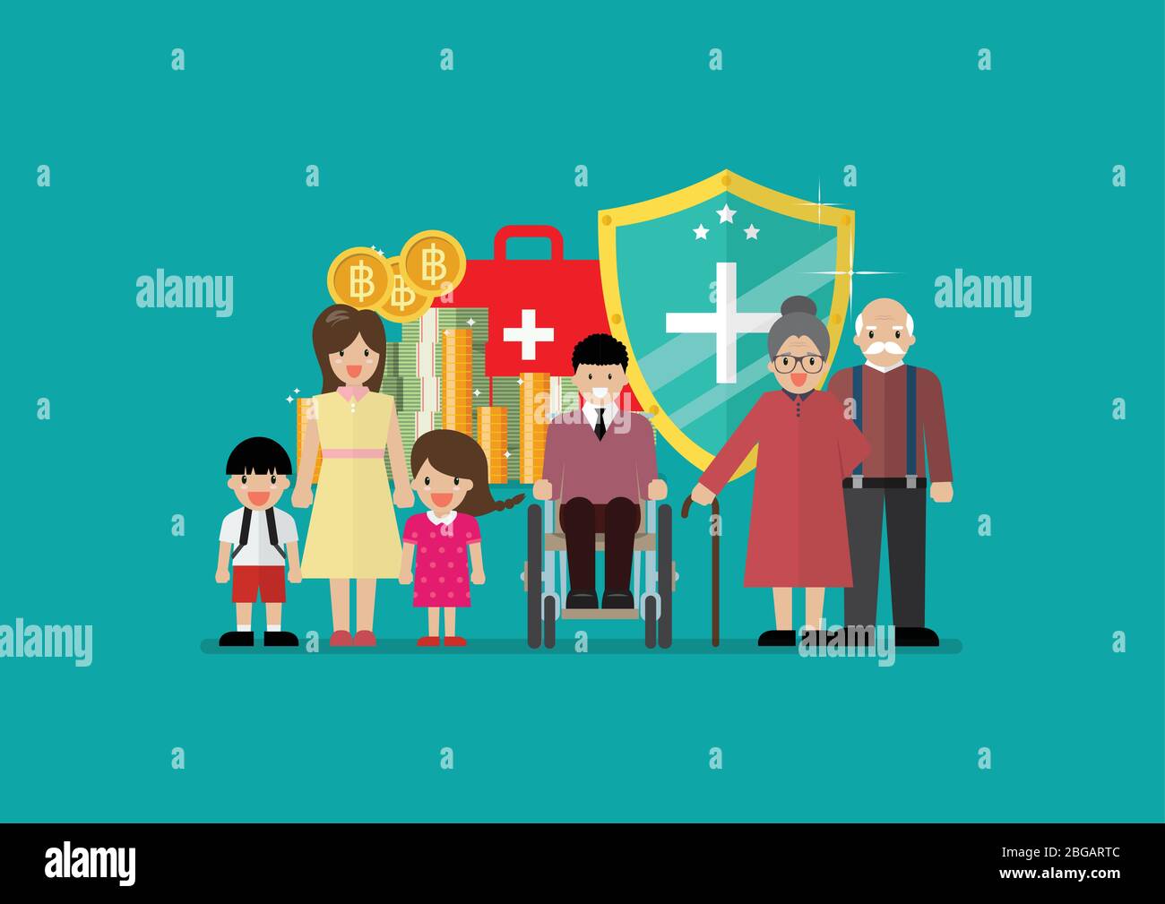Social welfare for children woman senior and disabled people. Vector illustration Stock Vector
