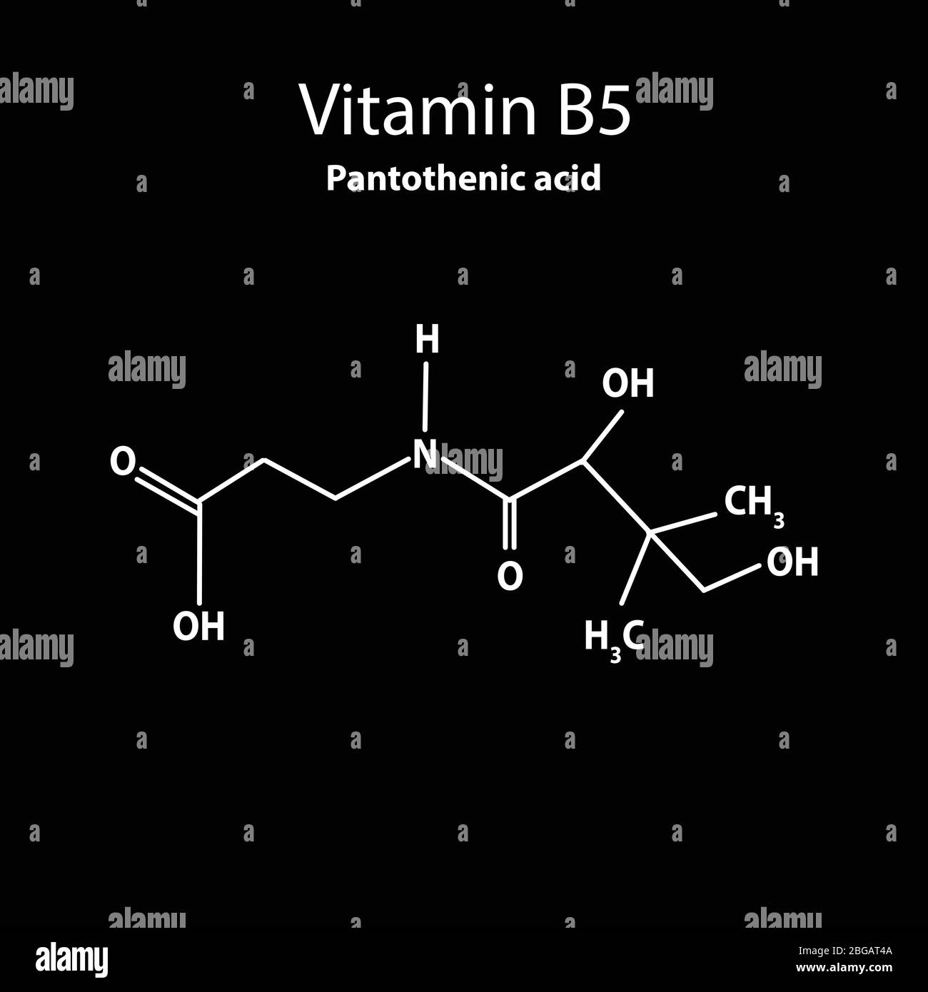 Vitamin B5. Pantothenic acid Molecular chemical formula. Infographics