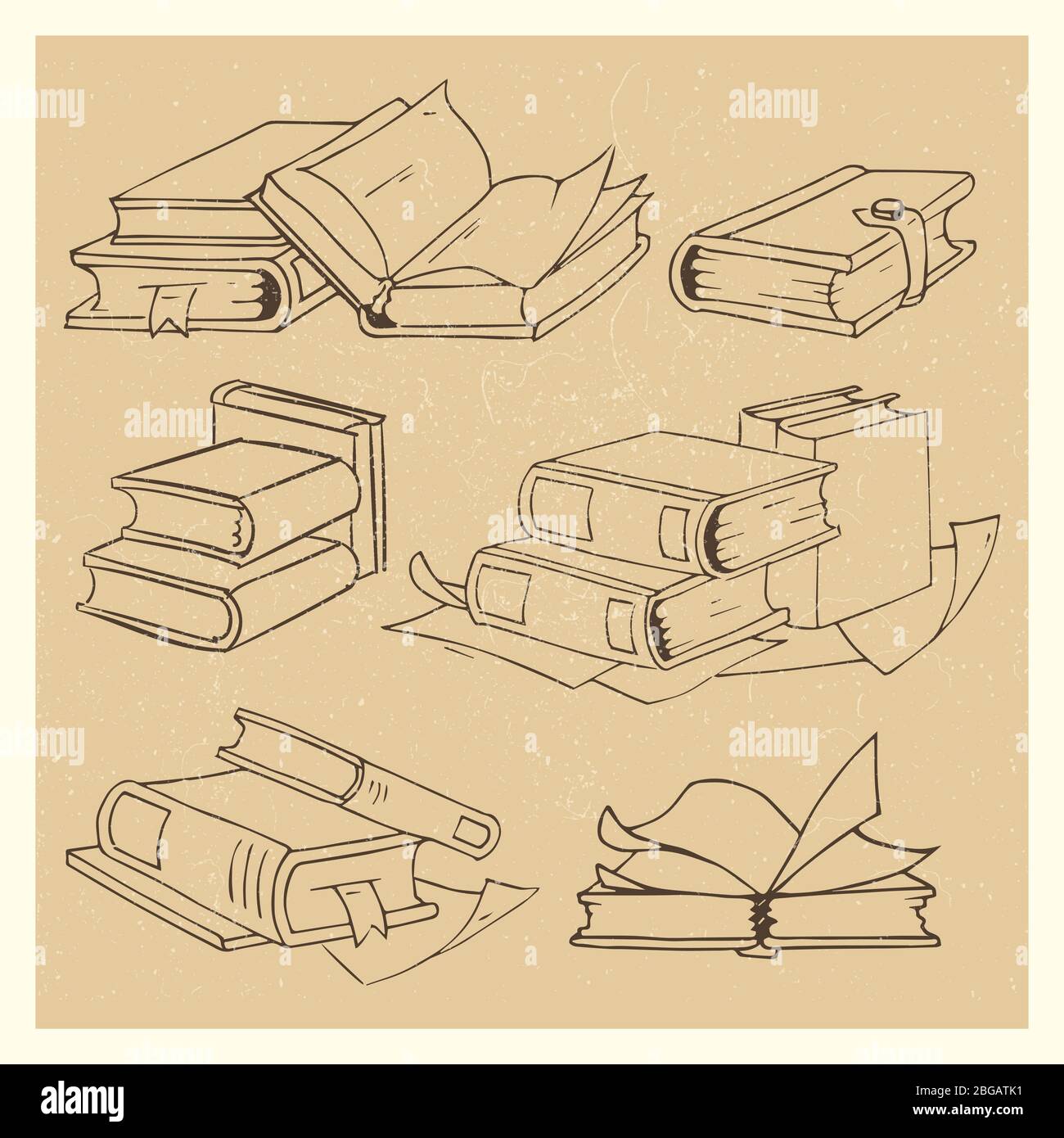 Hand drawn books sketch grunge icons set. Education and read. Vector illustration Stock Vector