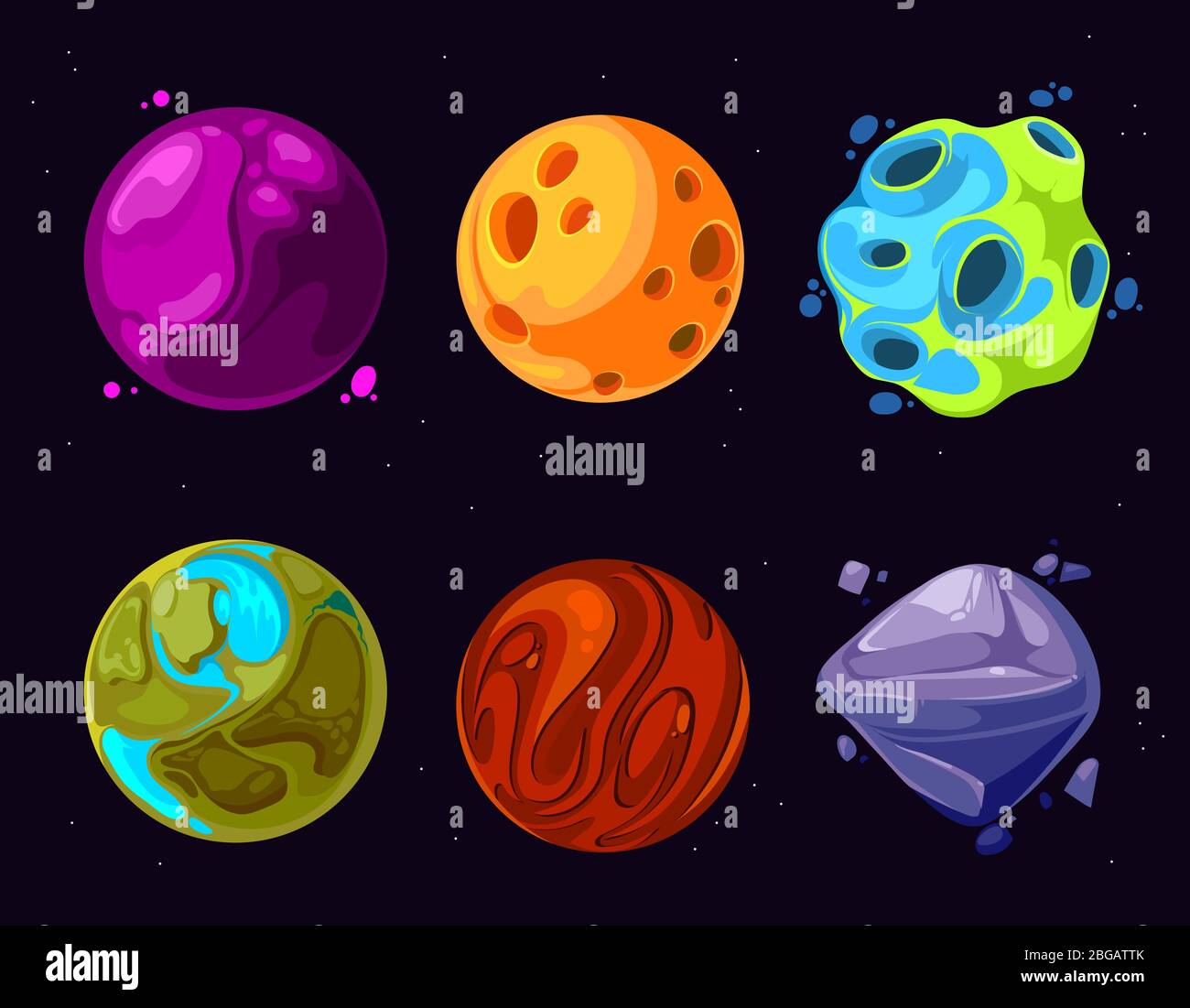 Space planets, asteroid, moon, fantastic world game vector cartoon ...