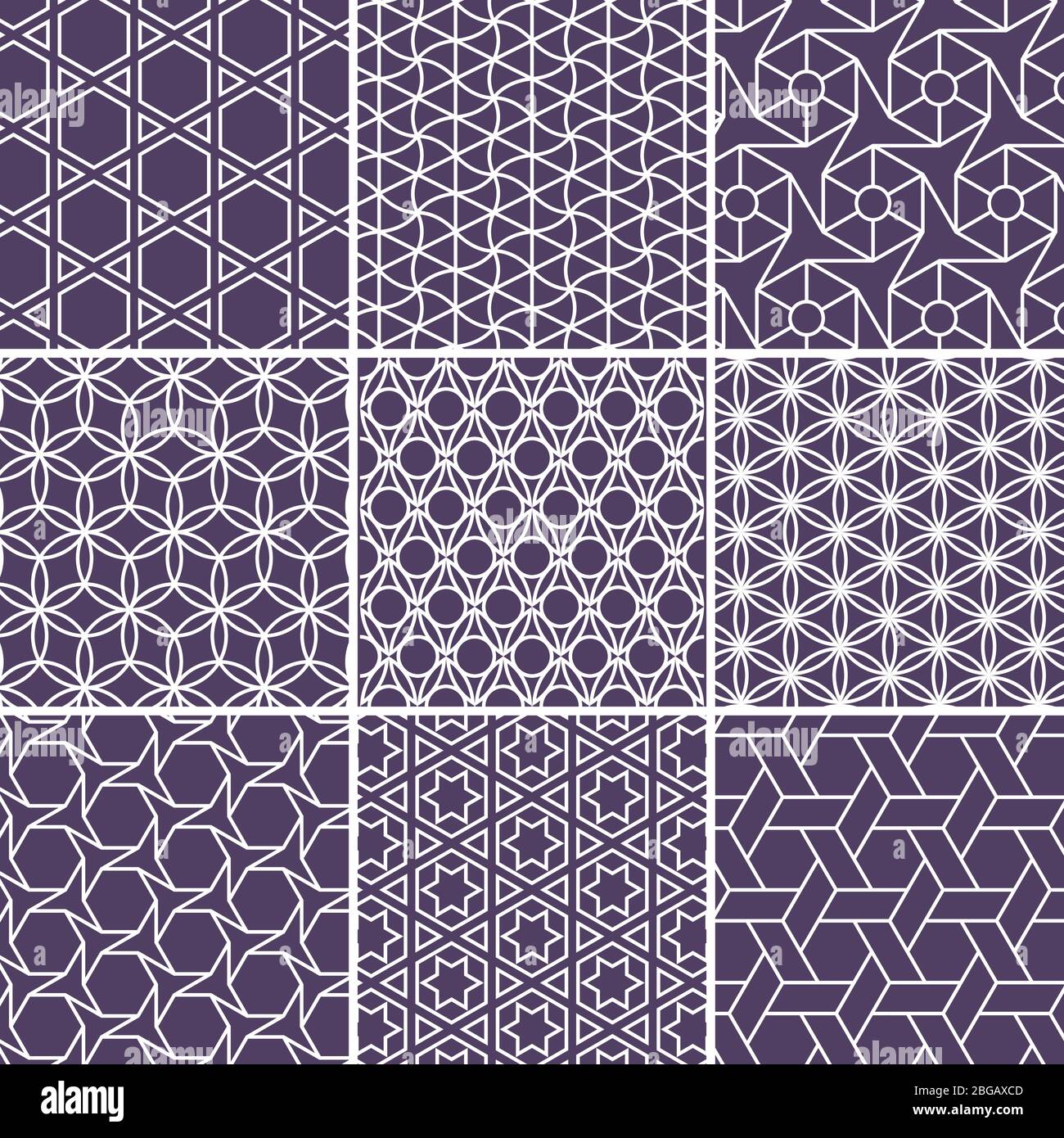 Arabic seamless patterns set from simple geometric shapes. Islam vector