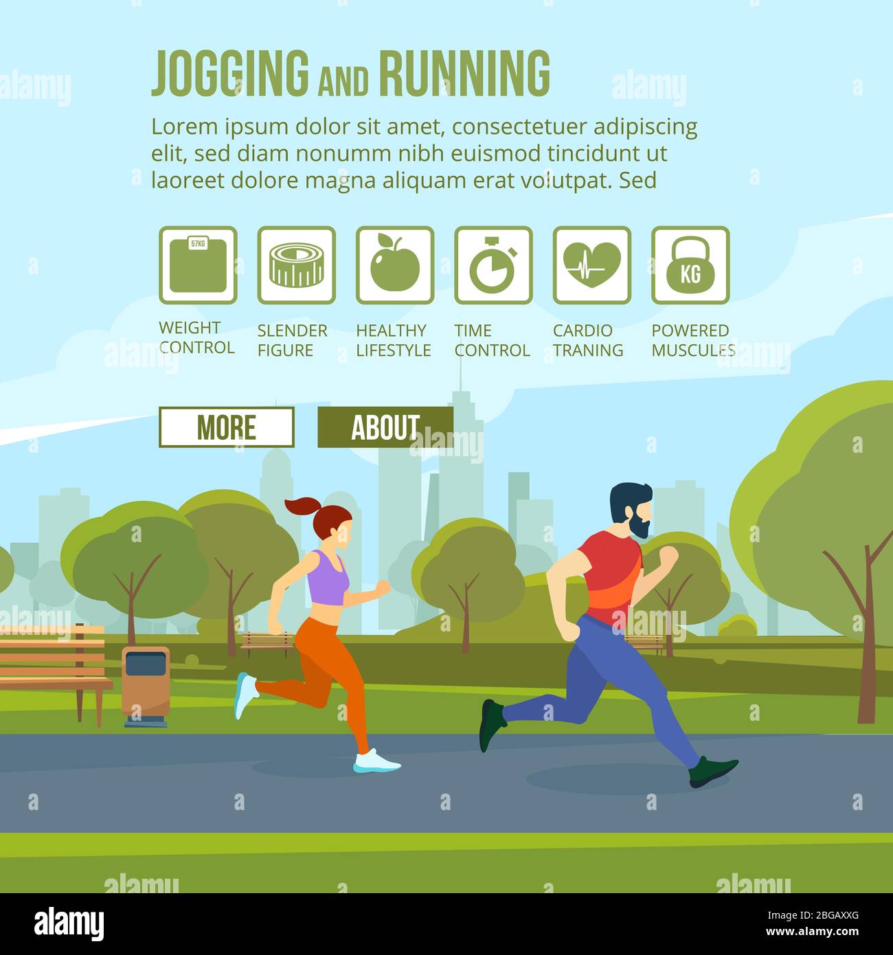 Infographic set with runners and training elements. Vector fitness man and woman Stock Vector