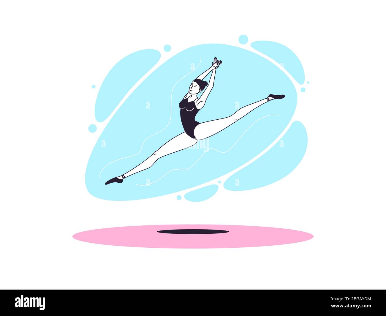 Graceful ballerina woman in outline minimalist style. Ballet dancer performs jump and soars with twine in the air. Ballet posture and posing, dance pe Stock Vector