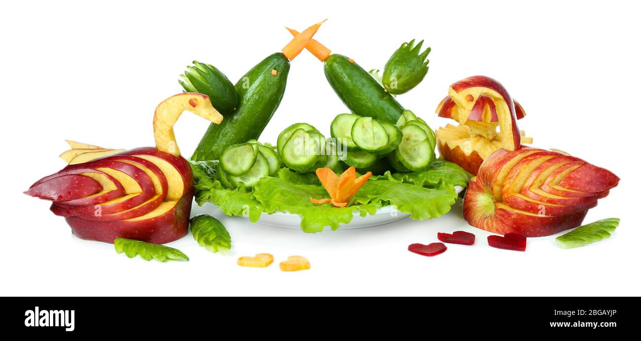 Carving vegetable and fruit patterns isolated on white Stock Photo - Alamy, image size:1300x693