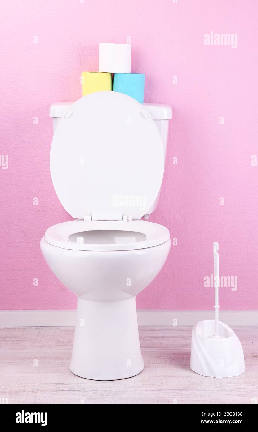 White Toilet Bowl In Bathroom Stock Photo - Alamy