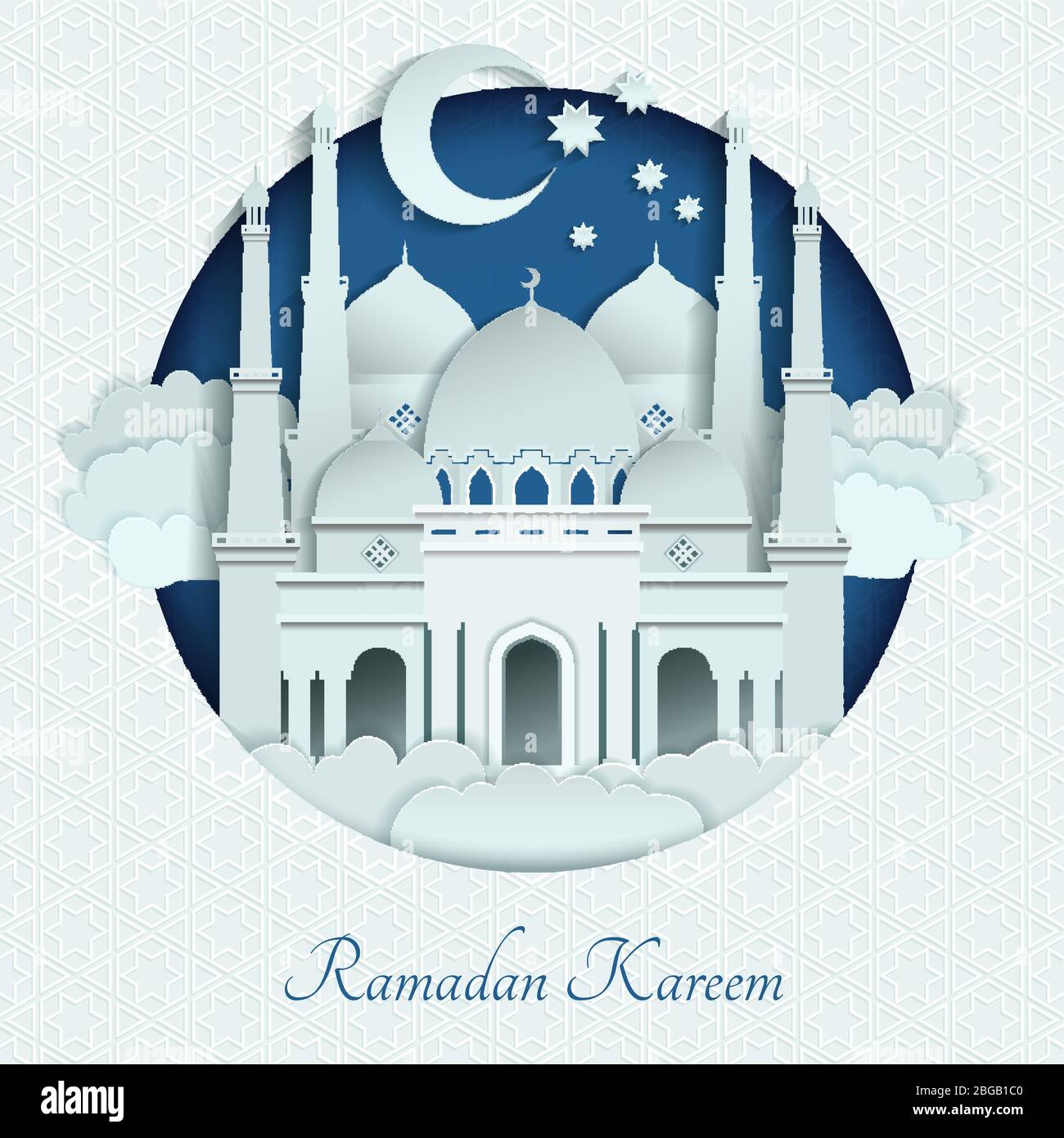 Mosques roofs from paper with long shadows. Islam vector background illustration Stock Vector