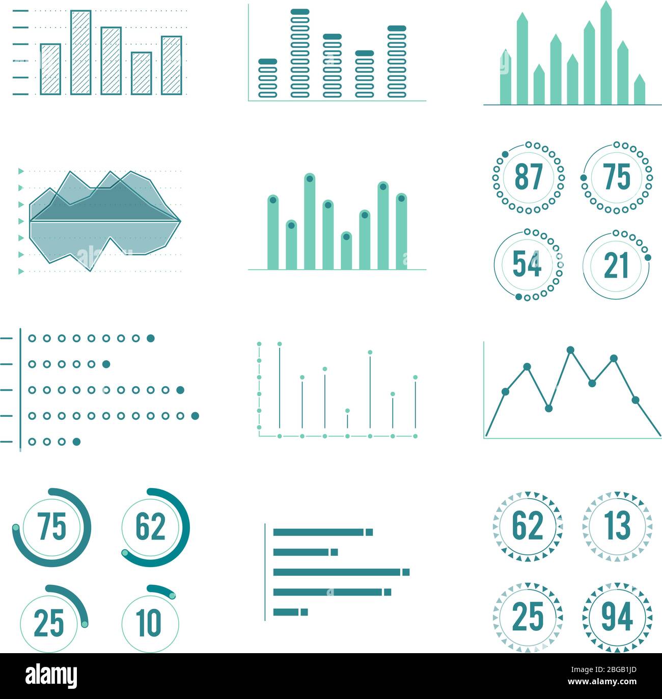 Linear charts, graphs and progress bar. Vector line diagram ...