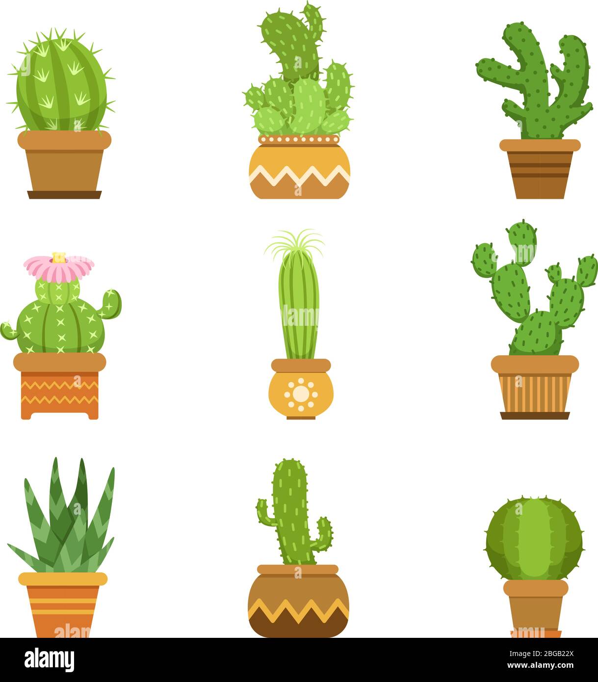 Decorative cactus in pots. Vector set. Desert plants isolate on white background Stock Vector