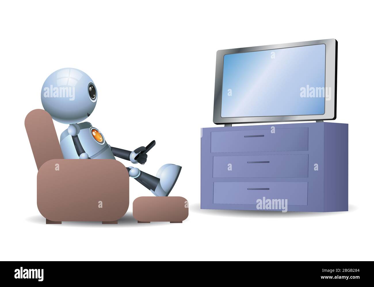 3d Illustration Of Little Robot Watching Tv While Sit On Sofa On Isolated White Background Stock Photo Alamy