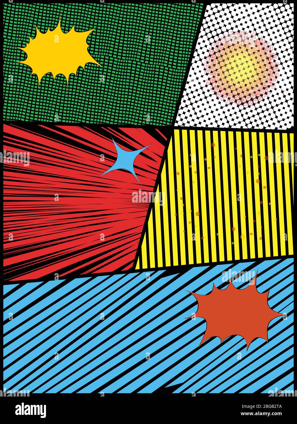 Comics Book Style Layout Blank Copy Space With Vibrant Colors Portrait On Black With Explosions And Star Stock Vector