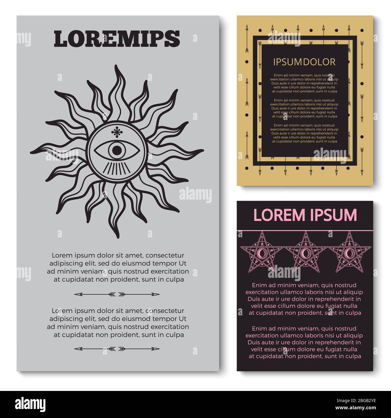 Stylish esoteric cards banner collection with mystery elements. Vector illustration Stock Vector