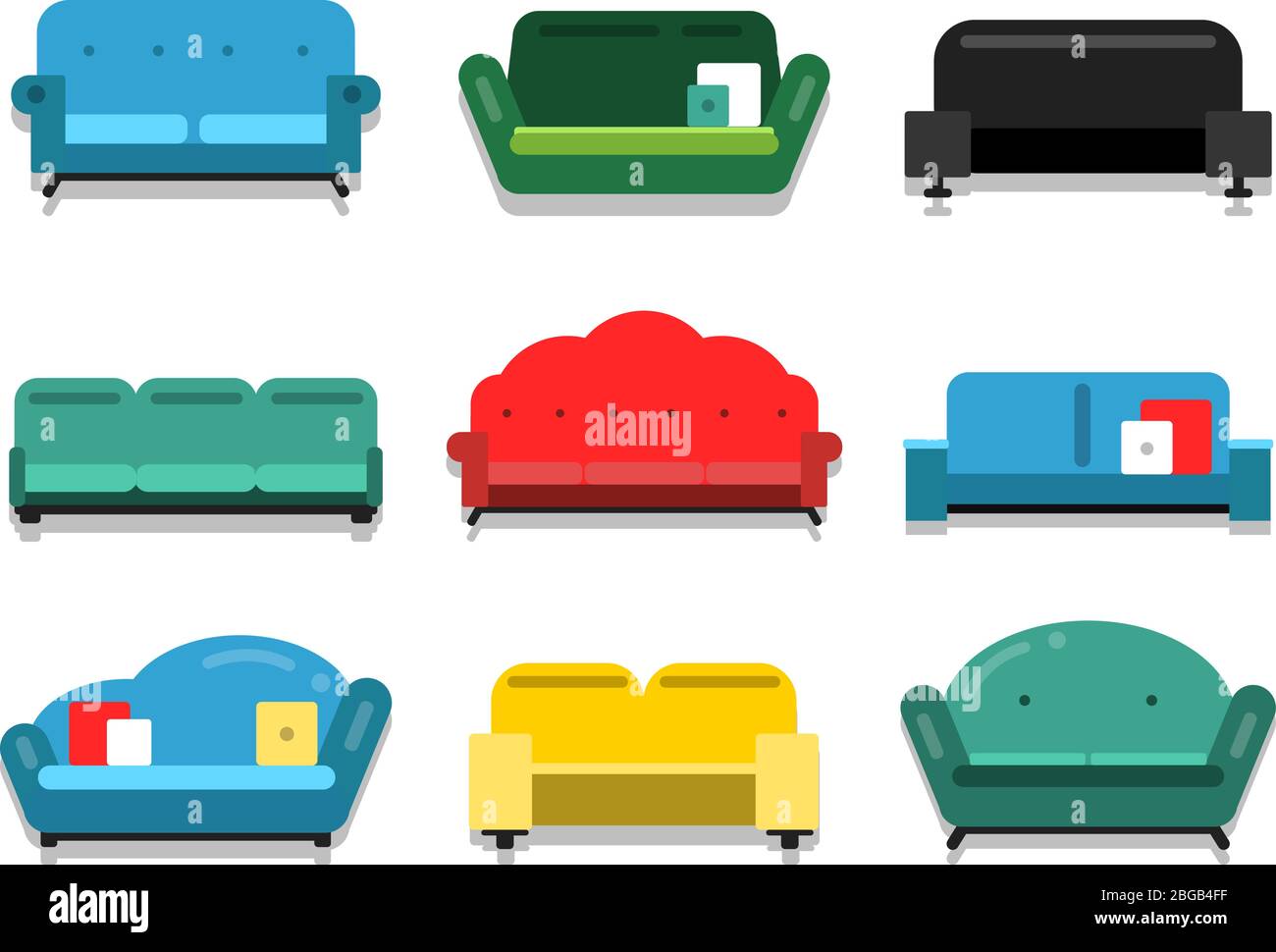 Furniture couches and sofa. Flat style vector illustrations Stock Vector