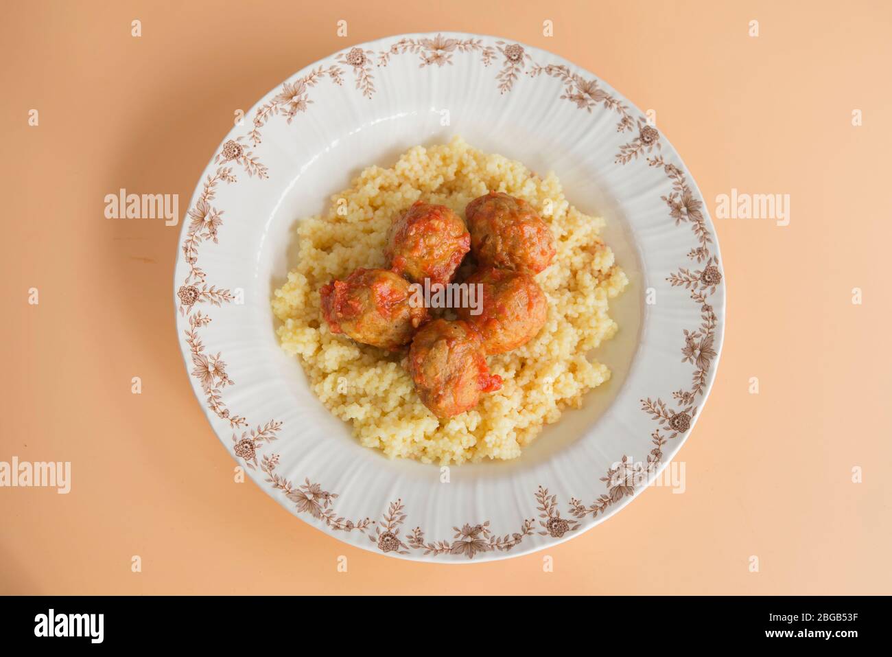 Meatballs with typical Moroccan couscous Stock Photo - Alamy