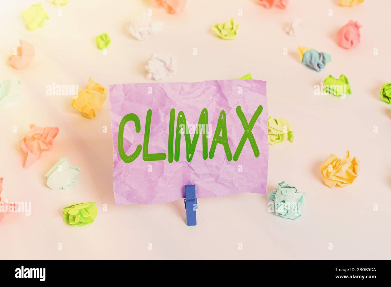 Word writing text Climax. Business photo showcasing the highest or most  intense point in the development or resolution Colored crumpled papers  empty r Stock Photo - Alamy