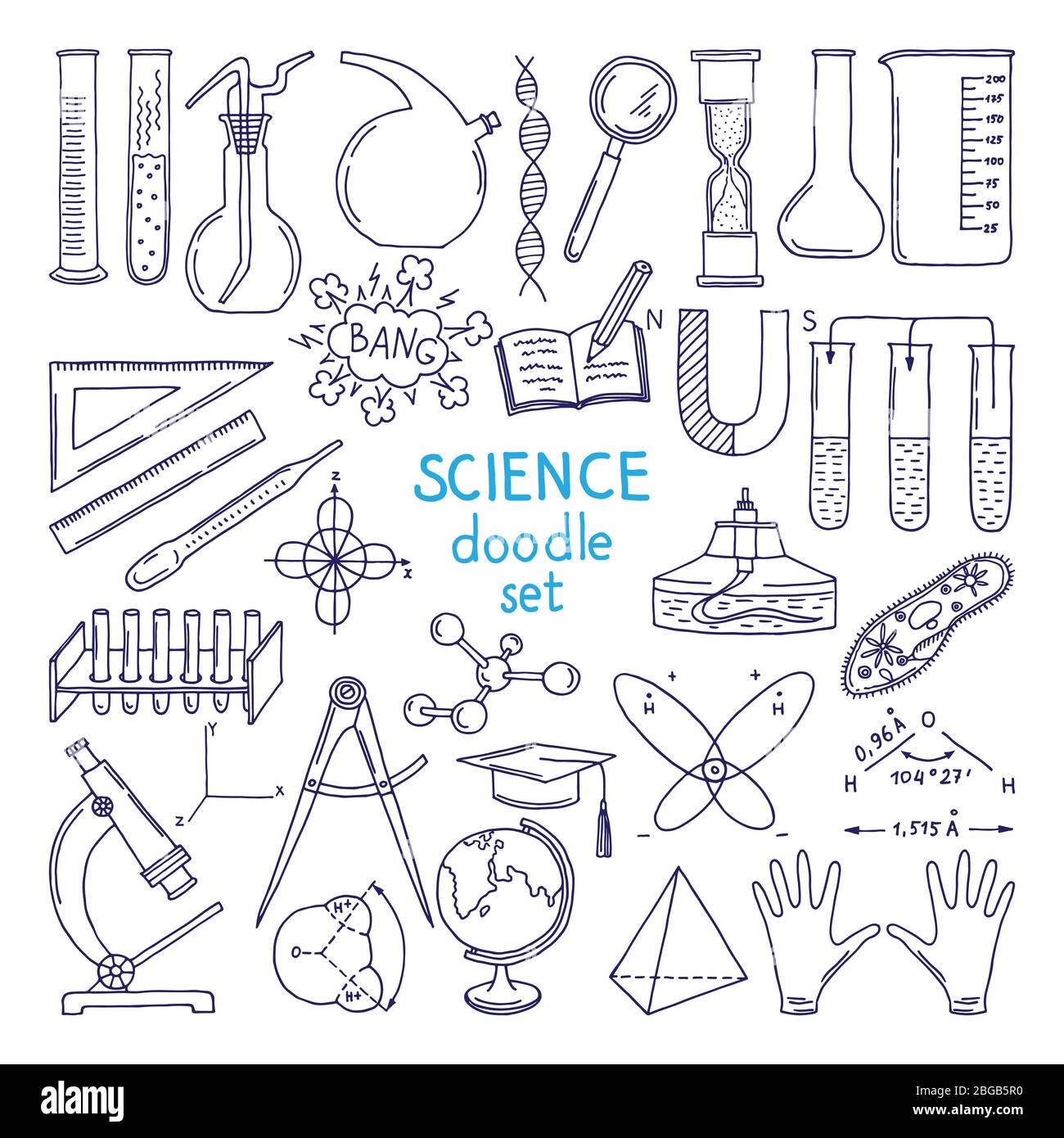 Tools of sciences isolated on white. Technology equipment, biology