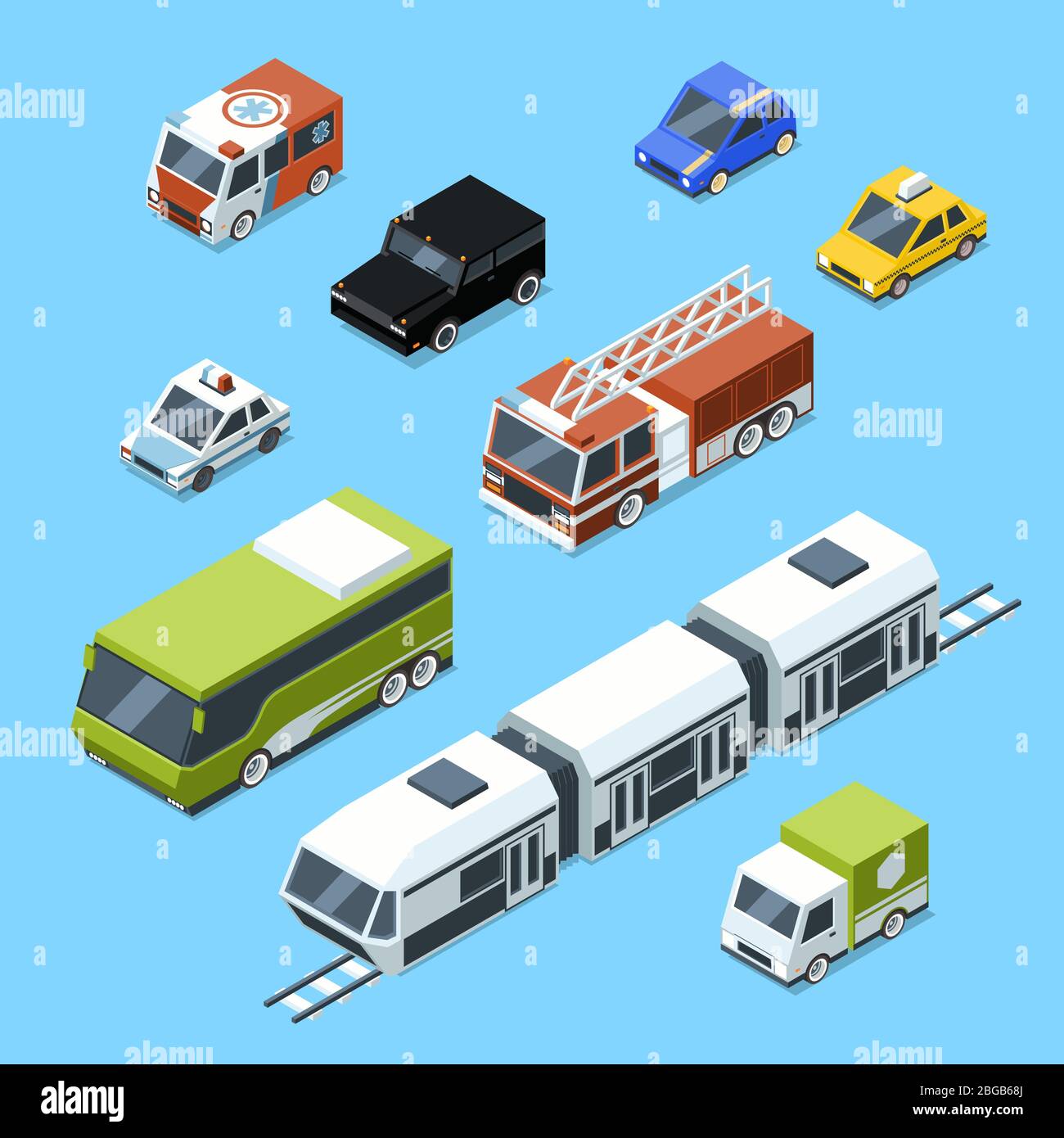 Vector isometric transport, 3d car icons set isolate on white background. Urban traffic pictures Stock Vector
