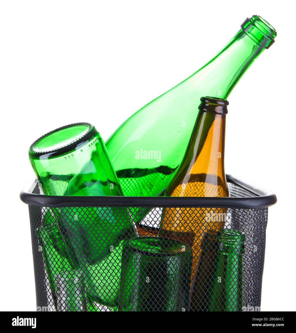Glass bottles in recycling bin isolated on white Stock Photo - Alamy