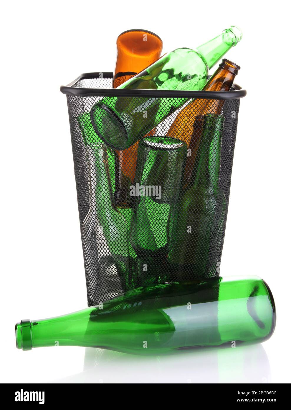 Glass bottles in recycling bin isolated on white Stock Photo - Alamy