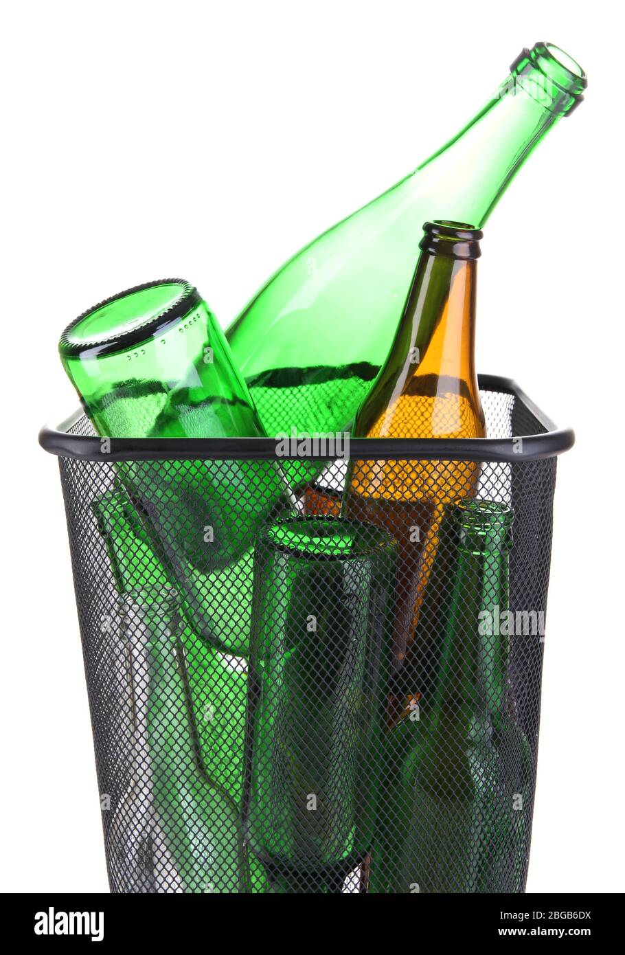 Glass bottles in recycling bin isolated on white Stock Photo - Alamy